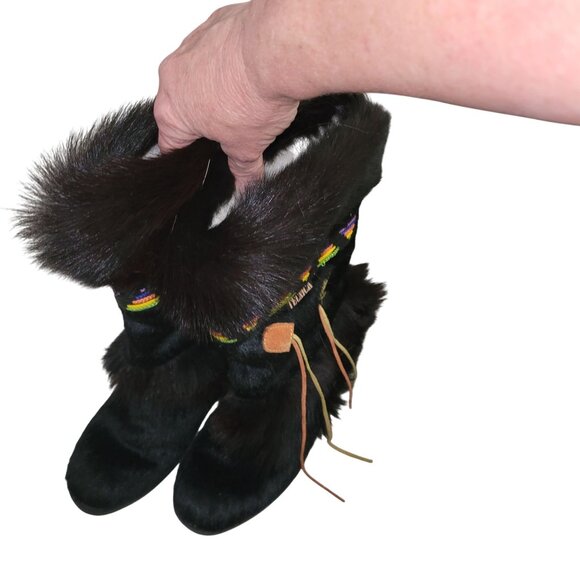 Tecnica Womens Scandia Black Fur-Lined Winter Boots Colorful Embroidery 37 6,5 U - Picture 6 of 8